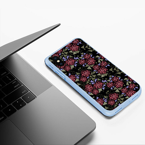 Чехол iPhone XS Max матовый Цветочная мозаика / 3D-Голубой – фото 3