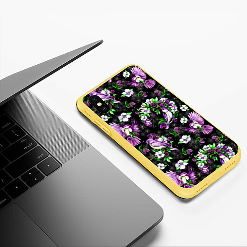 Чехол iPhone XS Max матовый Птички в вечернем саду / 3D-Желтый – фото 3