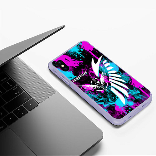 Чехол iPhone XS Max матовый FREE FIRE NEON / 3D-Светло-сиреневый – фото 3