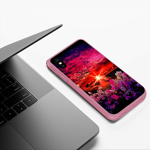 Чехол iPhone XS Max матовый МАЛИНОВЫЙ ЗАКАТ / 3D-Малиновый – фото 3