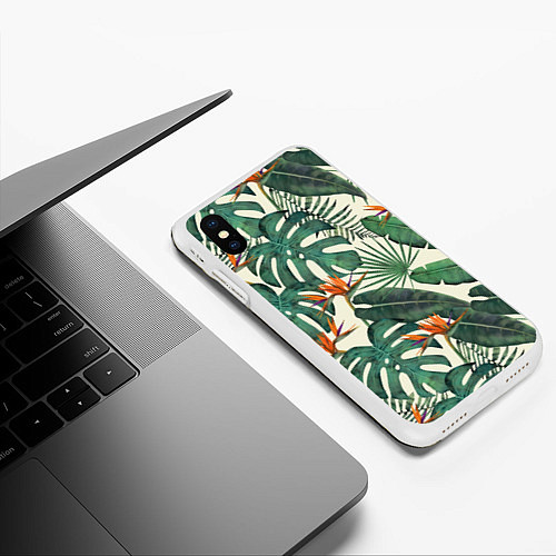 Чехол iPhone XS Max матовый Тропический паттерн / 3D-Белый – фото 3
