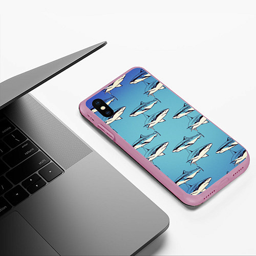 Чехол iPhone XS Max матовый Акулы Паттерн / 3D-Розовый – фото 3