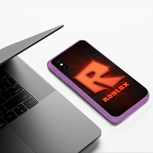Чехол iPhone XS Max матовый ROBLOX NEON RED / 3D-Фиолетовый – фото 3