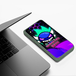 Чехол iPhone XS Max матовый Geometry Dash Neon, цвет: 3D-темно-зеленый — фото 2