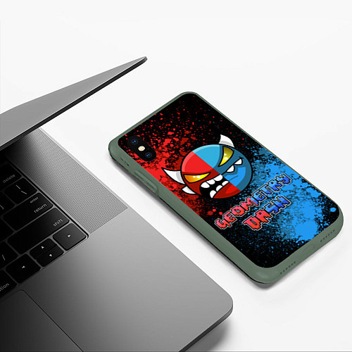 Чехол iPhone XS Max матовый Geometry Dash Red Blue / 3D-Темно-зеленый – фото 3