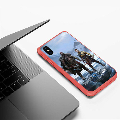 Чехол iPhone XS Max матовый Кратос и Атрей Рагнарек / 3D-Красный – фото 3