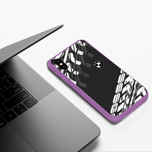 Чехол iPhone XS Max матовый БМВ BMW TIRE TREAD / 3D-Фиолетовый – фото 3