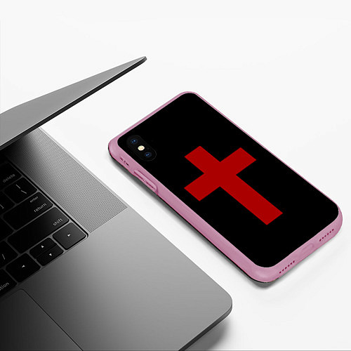 Чехол iPhone XS Max матовый Красный Крест / 3D-Розовый – фото 3