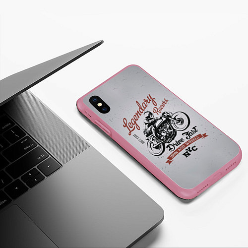 Чехол iPhone XS Max матовый Легендарный гонщик / 3D-Малиновый – фото 3