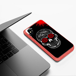 Чехол iPhone XS Max матовый Red White Skull - Череп, цвет: 3D-красный — фото 2