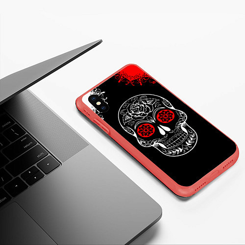 Чехол iPhone XS Max матовый Red White Skull - Череп / 3D-Красный – фото 3