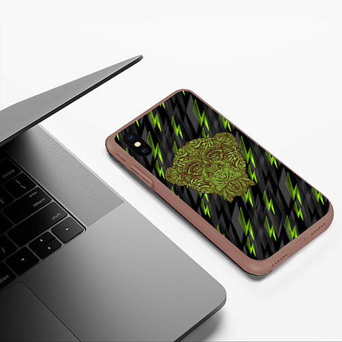 Чехол iPhone XS Max матовый Обезьяна из листьев / 3D-Коричневый – фото 3
