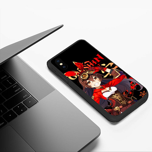 Чехол iPhone XS Max матовый Эмбер Genshin Impact / 3D-Черный – фото 3