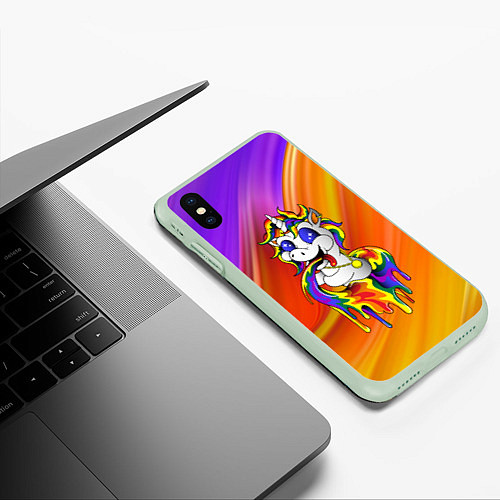 Чехол iPhone XS Max матовый Единорог Unicorn Rainbow Z / 3D-Салатовый – фото 3