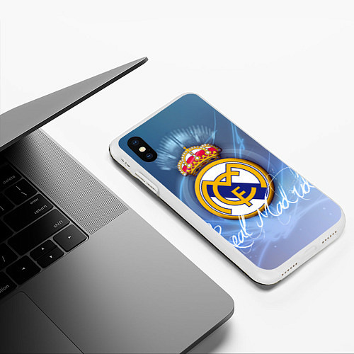 Чехол iPhone XS Max матовый FC РЕАЛ МАДРИД / 3D-Белый – фото 3