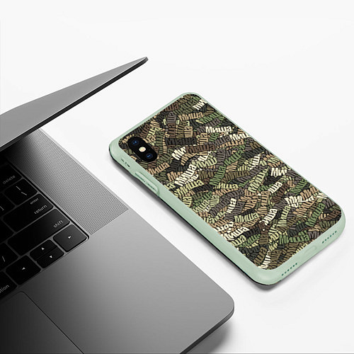 Чехол iPhone XS Max матовый Именной камуфляж Миша / 3D-Салатовый – фото 3
