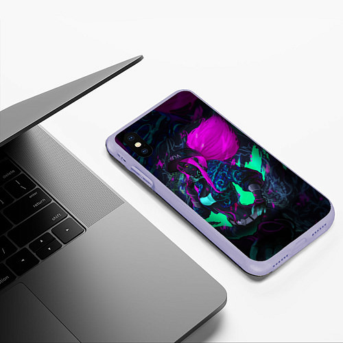 Чехол iPhone XS Max матовый KDA AKALI NEON АКАЛИ НЕОН LEAGUE OF LEGENDS / 3D-Светло-сиреневый – фото 3