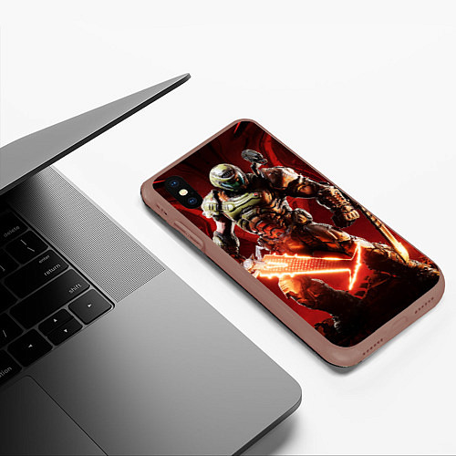 Чехол iPhone XS Max матовый Dооm / 3D-Коричневый – фото 3