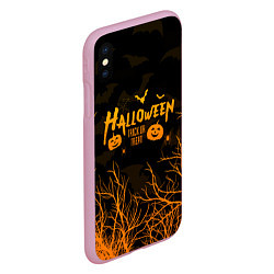 Чехол iPhone XS Max матовый HALLOWEEN FOREST BATS ЛЕТУЧИЕ МЫШИ В ЛЕСУ ХЕЛЛОУИН, цвет: 3D-розовый — фото 2