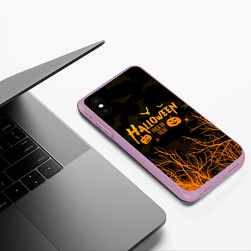 Чехол iPhone XS Max матовый HALLOWEEN FOREST BATS ЛЕТУЧИЕ МЫШИ В ЛЕСУ ХЕЛЛОУИН / 3D-Сиреневый – фото 3