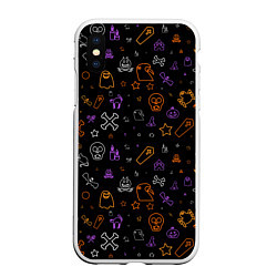 Чехол iPhone XS Max матовый ХЕЛЛОУИН ПАТТЕРН НЕОН HALLOWEEN NEON, цвет: 3D-белый