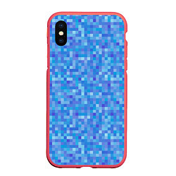 Чехол iPhone XS Max матовый Голубая пиксель абстракция, цвет: 3D-красный