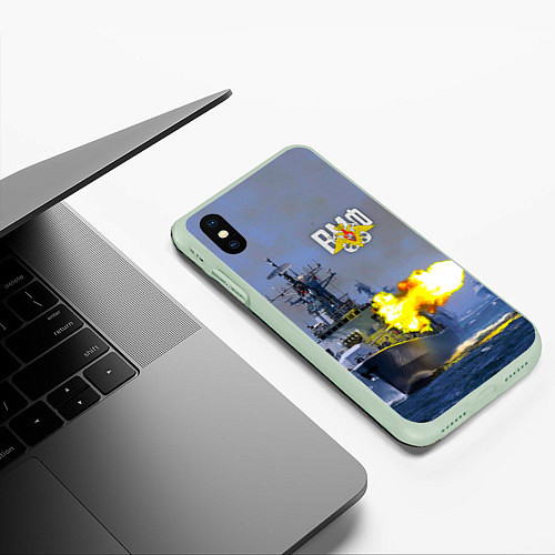 Чехол iPhone XS Max матовый Выстрел из крейсера / 3D-Салатовый – фото 3