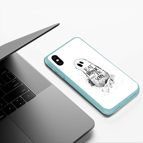 Чехол iPhone XS Max матовый Добродушное приведение белый, полиэстер / 3D-Мятный – фото 3