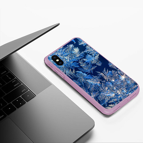 Чехол iPhone XS Max матовый Снежинки макро snowflakes macro / 3D-Сиреневый – фото 3