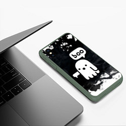 Чехол iPhone XS Max матовый ХЕЛЛУОИН ПРИВЕДЕНИЕ БУ! HALLOWEEN GHOST BOO!, цвет: 3D-темно-зеленый — фото 2