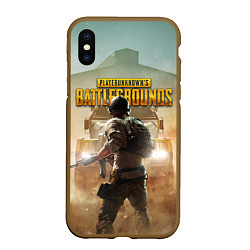 Чехол iPhone XS Max матовый PUBG СОЛДАТ В ШЛЕМЕ ПАБГ, цвет: 3D-коричневый