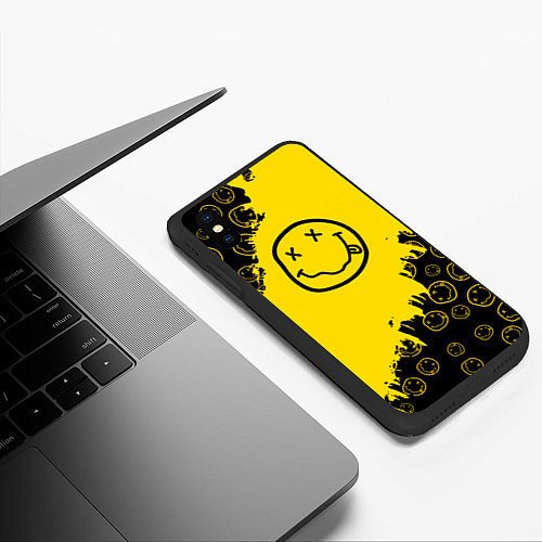 Чехол iPhone XS Max матовый Nirvana Smile Нирвана Рваный Паттерн / 3D-Черный – фото 3