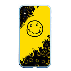 Чехол iPhone XS Max матовый Nirvana Smile Нирвана Рваный Паттерн, цвет: 3D-голубой