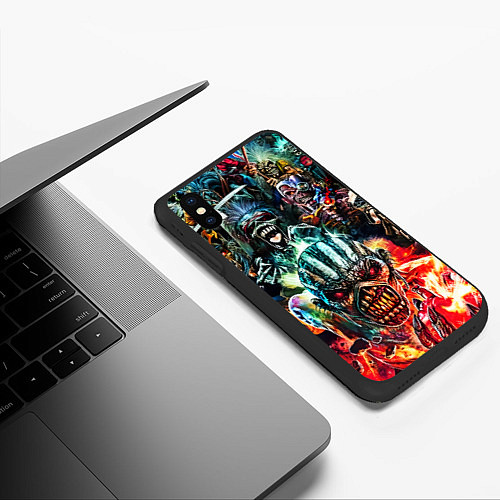 Чехол iPhone XS Max матовый Iron Maiden allover / 3D-Черный – фото 3