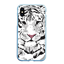Чехол iPhone XS Max матовый Белый снежный тигр, цвет: 3D-голубой