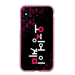 Чехол iPhone XS Max матовый SQUID GAME ПАТТЕРН СТРАЖЕЙ, цвет: 3D-розовый