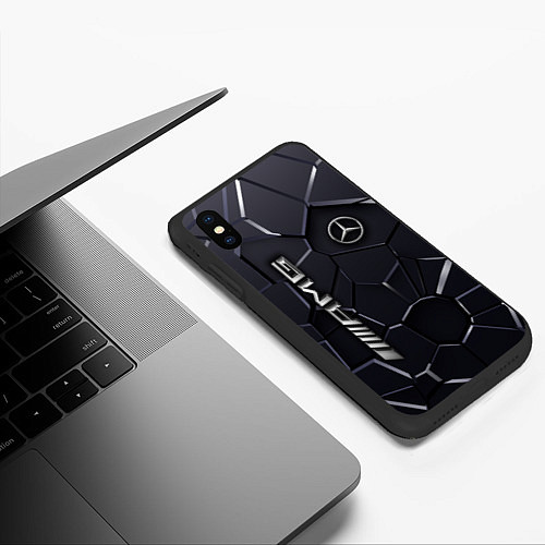 Чехол iPhone XS Max матовый Mercedes AMG 3D плиты / 3D-Черный – фото 3