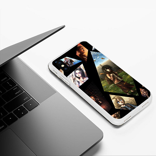 Чехол iPhone XS Max матовый Атака титанов портреты / 3D-Белый – фото 3