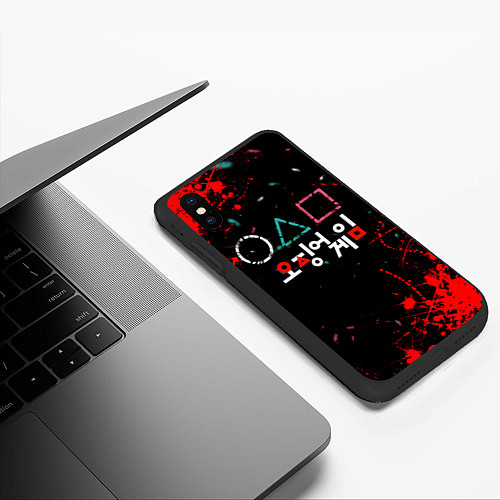 Чехол iPhone XS Max матовый Игра в кальмара брызги крови / 3D-Черный – фото 3