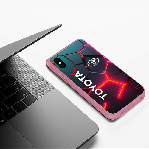 Чехол iPhone XS Max матовый TOYOTA 3D NEON ТОЙОТА 3Д ПЛИТЫ НЕОН / 3D-Малиновый – фото 3