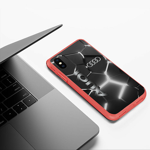 Чехол iPhone XS Max матовый AUDI GREY 3D ПЛИТЫ / 3D-Красный – фото 3