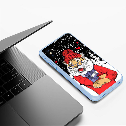 Чехол iPhone XS Max матовый Тигр в красном / 3D-Голубой – фото 3