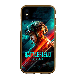 Чехол iPhone XS Max матовый Battlefield 2042 game art, цвет: 3D-коричневый