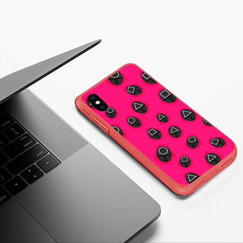 Чехол iPhone XS Max матовый Игра в кальмара TКК / 3D-Красный – фото 3