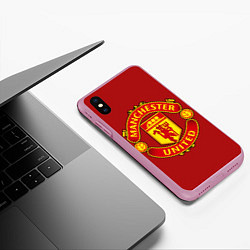 Чехол iPhone XS Max матовый Manchester United F C, цвет: 3D-розовый — фото 2