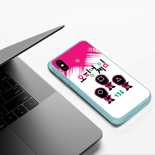 Чехол iPhone XS Max матовый Игра в кальмара Люди в масках 456, / 3D-Мятный – фото 3