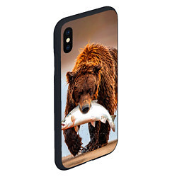 Чехол iPhone XS Max матовый Медведь с рыбой во рту, цвет: 3D-черный — фото 2