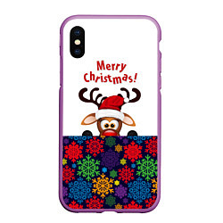 Чехол iPhone XS Max матовый Merry Christmas оленёнок, цвет: 3D-фиолетовый