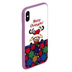 Чехол iPhone XS Max матовый Merry Christmas оленёнок, цвет: 3D-фиолетовый — фото 2