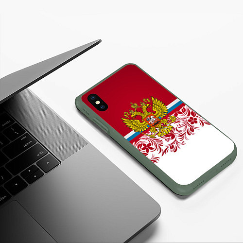 Чехол iPhone XS Max матовый Российский герб / 3D-Темно-зеленый – фото 3